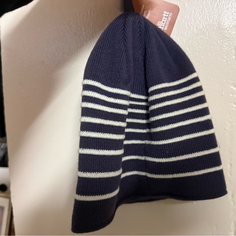 Women’s Carhartt Dark Purple and White Striped Knit Cap - Picture 2 of 4